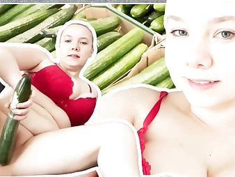 Witness this molten teeny get her taut labia screwed by a immense cucumber!