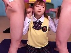 Japanese student jerking in classroom gang