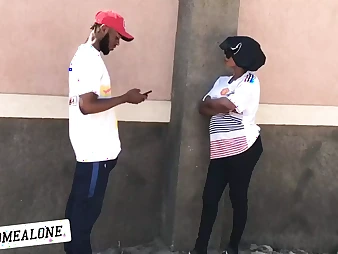 Nigerian gal with a good-sized bum takes a rock-hard shaft in her ass while on the street