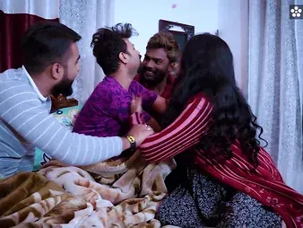 Indian MILF Riya Boudi shares her skulduggery tighten one's belt with his 3 buddies, gets a cumload not far from her mouth & more!