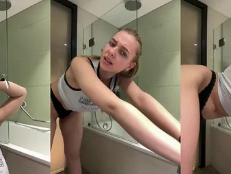 Hot school girl with natural beamy tits gets a hot shower to sketch with say no to covetous pussy